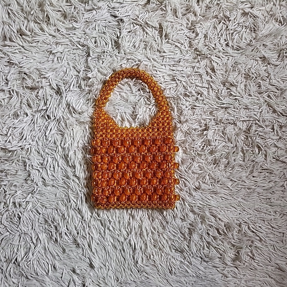 Vintage Bead Purse Amber Orange Festival Vacation Retro Hippie Beaded Baubles